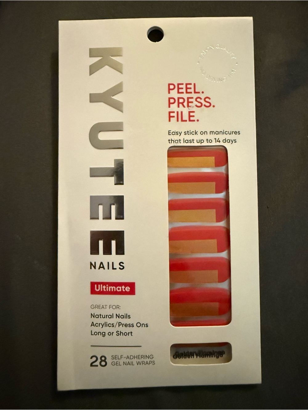 Kyutee Nails Ultimate Peel Press File Self-Adhering Gel Nail Wraps - Red/Orange